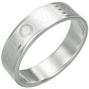 Oceľový prsteň - LOVE, štvorlístok - Veľkosť: 56 mm