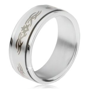 Oceľový prsteň, matná točiaca sa obruč s ornamentom - Veľkosť: 62 mm