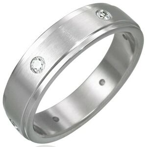 Oceľový prsteň matný - 6 zirkónov po obvode - Veľkosť: 56 mm