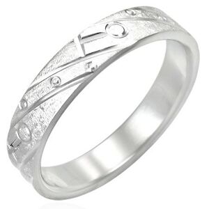 Oceľový prsteň - matný s gravírovaným vzorom - Veľkosť: 49 mm
