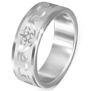 Oceľový prsteň - matný s lesklým kmeňovým vzorom - Veľkosť: 61 mm