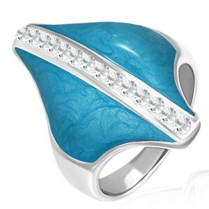 Oceľový prsteň - modrý kosoštvorec, zirkónový pás - Veľkosť: 60 mm