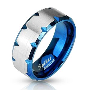 Oceľový prsteň modrý - zárezy na okraji - Veľkosť: 52 mm