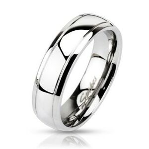 Oceľový prsteň - obruč s dvomi vygravírovanými pásmi - Veľkosť: 70 mm