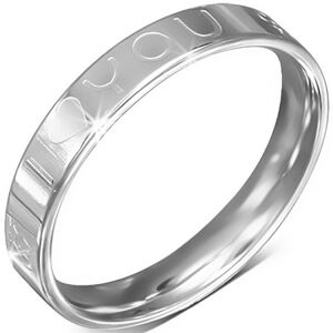 Oceľový prsteň - obrúčka, nápis I LOVE YOU, symbol ženy a muža - Veľkosť: 57 mm