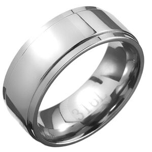 Oceľový prsteň - obrúčka striebornej farby so stredovým pásom - Veľkosť: 63 mm