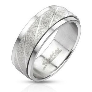 Oceľový prsteň - pieskovaný pás so šikmými ryhami - Veľkosť: 60 mm