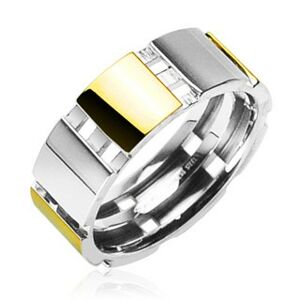 Oceľový prsteň s časťami zlatej farby - Veľkosť: 70 mm