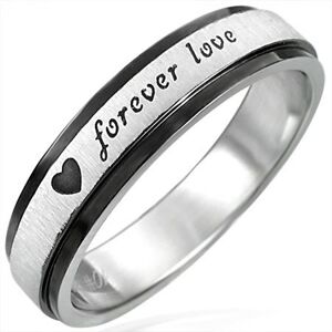 Oceľový prsteň s čiernymi krajmi, Forever Love - Veľkosť: 62 mm