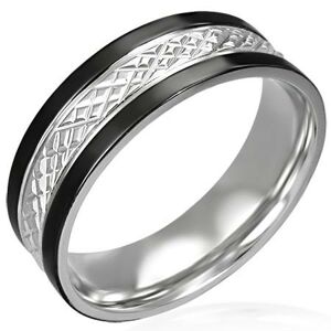Oceľový prsteň s čiernymi pásmi po okrajoch - Veľkosť: 65 mm