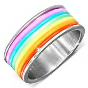Oceľový prsteň s farebnými gumenými prúžkami - Veľkosť: 59 mm