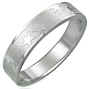 Oceľový prsteň s matným stredovým pásom a hviezdami - Veľkosť: 52 mm