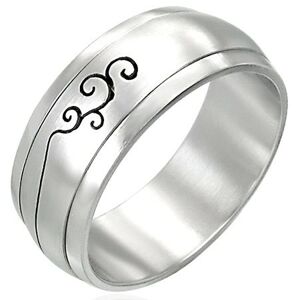 Oceľový prsteň s ornamentom - otáčavý stred - Veľkosť: 54 mm