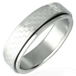 Oceľový prsteň s otáčavým stredom - šachovnica - Veľkosť: 58 mm