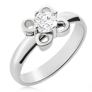 Oceľový prsteň striebornej farby, kvietok s čírym zirkónom - Veľkosť: 58 mm