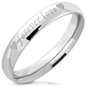 Oceľový prsteň striebornej farby - lesklý povrch, matný nápis "forever love", 3,5 mm - Veľkosť: 52 mm