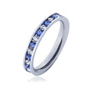 Oceľový prsteň - svetlo-modré a číre kamienky - Veľkosť: 57 mm