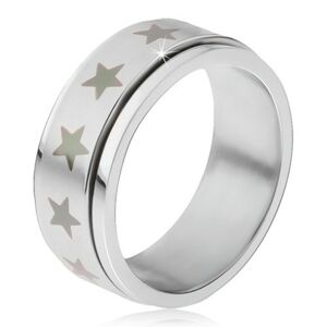Oceľový prsteň - točiaca sa matná obruč, potlač šedých hviezd - Veľkosť: 62 mm