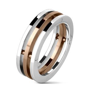Oceľový prsteň trojitý stredný pruh zlatej farby - Veľkosť: 50 mm