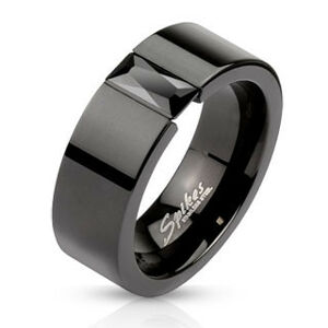 Oceľový prsteň v čiernom odtieni - ligotavý čierny zirkón, 6 mm - Veľkosť: 65 mm