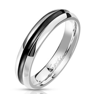 Oceľový prsteň v striebornom farebnom prevedení - pásik s čiernou glazúrou, 4 mm - Veľkosť: 52 mm