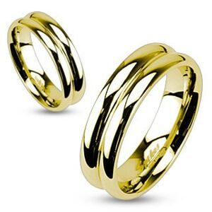 Oceľový prsteň v zlatej farbe so zárezom v strede - Veľkosť: 57 mm
