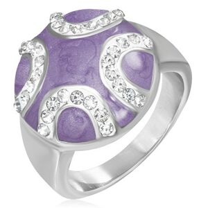 Oceľový prsteň - vypuklý fialový kruh, zirkónové polmesiace - Veľkosť: 58 mm