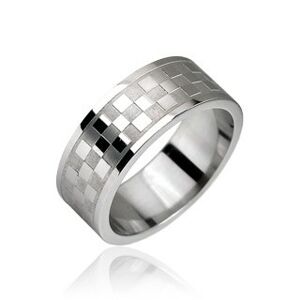 Oceľový prsteň, vzor šachovnica - Veľkosť: 70 mm