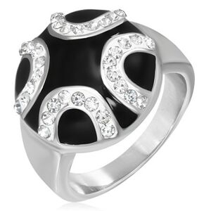 Oceľový prsteň - zirkónové polkruhy na čiernom podklade - Veľkosť: 57 mm