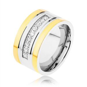 Oceľový prsteň zlatej a striebornej farby, trblietavá zirkónová línia, zárezy - Veľkosť: 59 mm