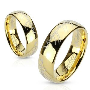 Oceľový prsteň zlatej farby, písmo z Lord of the Rings - Veľkosť: 64 mm