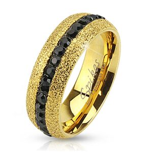 Oceľový prsteň zlatej farby, trblietavý, so zirkónovým pásom, 6 mm - Veľkosť: 54 mm