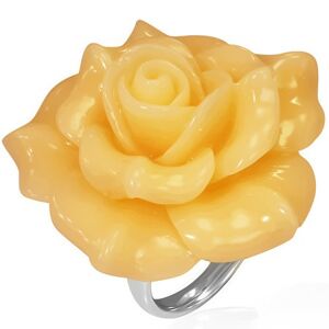 Oceľový prsteň - žltá rozkvitnutá ruža, živica - Veľkosť: 57 mm