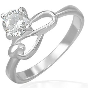 Oceľový zásnubný prsteň - číry zirkón a symbol nekonečna - Veľkosť: 51 mm