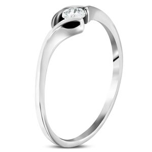 Oceľový zásnubný prsteň - tenké zahnuté ramená, okrúhly číry zirkón - Veľkosť: 60 mm