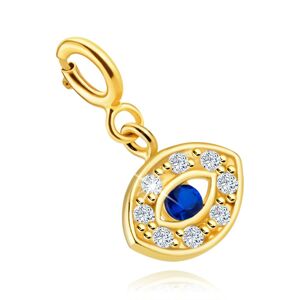 Odopínateľný zlatý 9K prívesok na náramok - Fatimské oko s modrým zirkónom, číre zirkóniky