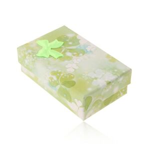 Papierová krabička na set alebo retiazku, motív zelených a bielych trojlístkov