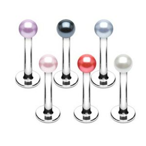 Piercing do brady z ocele - perleťové guličky rôznych farieb - Rozmer: 1,6 mm x 10 mm x 4 mm, Farba: Ružová