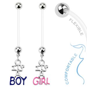 Piercing do bruška z bioflexu pre tehotné ženy, "IT'S A BOY", "IT'S A GIRL" - Farba piercing: Modrá