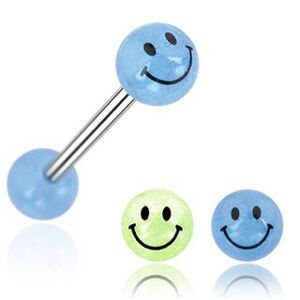 Piercing do jazyka gulička úsmev - Farba piercing: Modrá