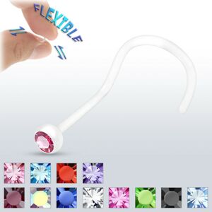 Piercing do nosa BioFlex - číry so zirkónom - Farba zirkónu: Tanzanit - TZ