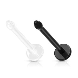 Piercing do nosa BioFlex - rovná palička, kruh, čierna a priehľadná farba - Hrúbka piercingu: 1 mm, Farba piercing: Čierna
