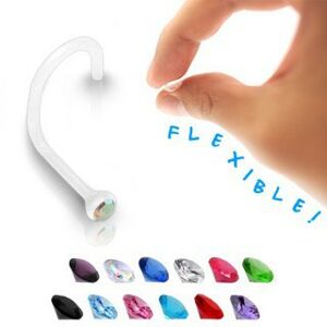 Piercing do nosa - transparentný BioFlex s farebným zirkónom  - Farba zirkónu: Aqua modrá - Q