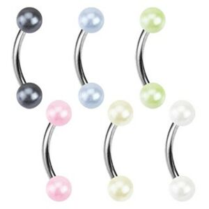 Piercing do obočia - dve farebné perličky - Rozmer: 1,2 mm x 9 mm x 3 mm, Farba piercing: Biela