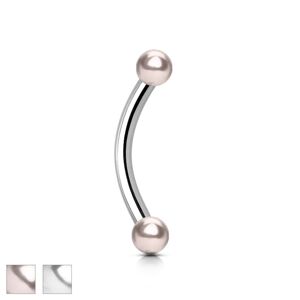 Piercing do obočia z ocele - dve hladké guličky s perleťovým povrchom - Veľkosť hlavičky: 4 mm, Farba zirkónu: Ružová - P