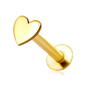 Piercing do pery a brady z 585 žltého zlata - ploché lesklé srdce