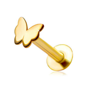 Piercing do pery a brady z 9K žltého zlata - plochý lesklý motýlik