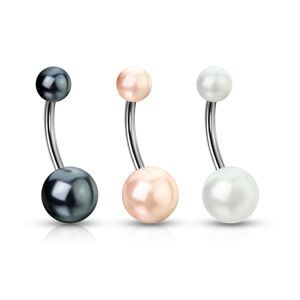 Piercing do pupku s imitáciou perly - Farba piercing: Ružová