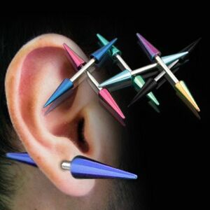 Piercing do ucha titánové špice - Farba piercing: Dúhová