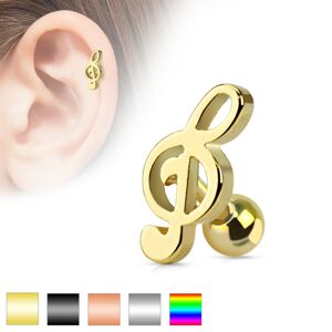 Piercing do ucha z chirurgickej ocele - husľový kľúč, rôzne farebné prevedenie - Farba piercing: Medená